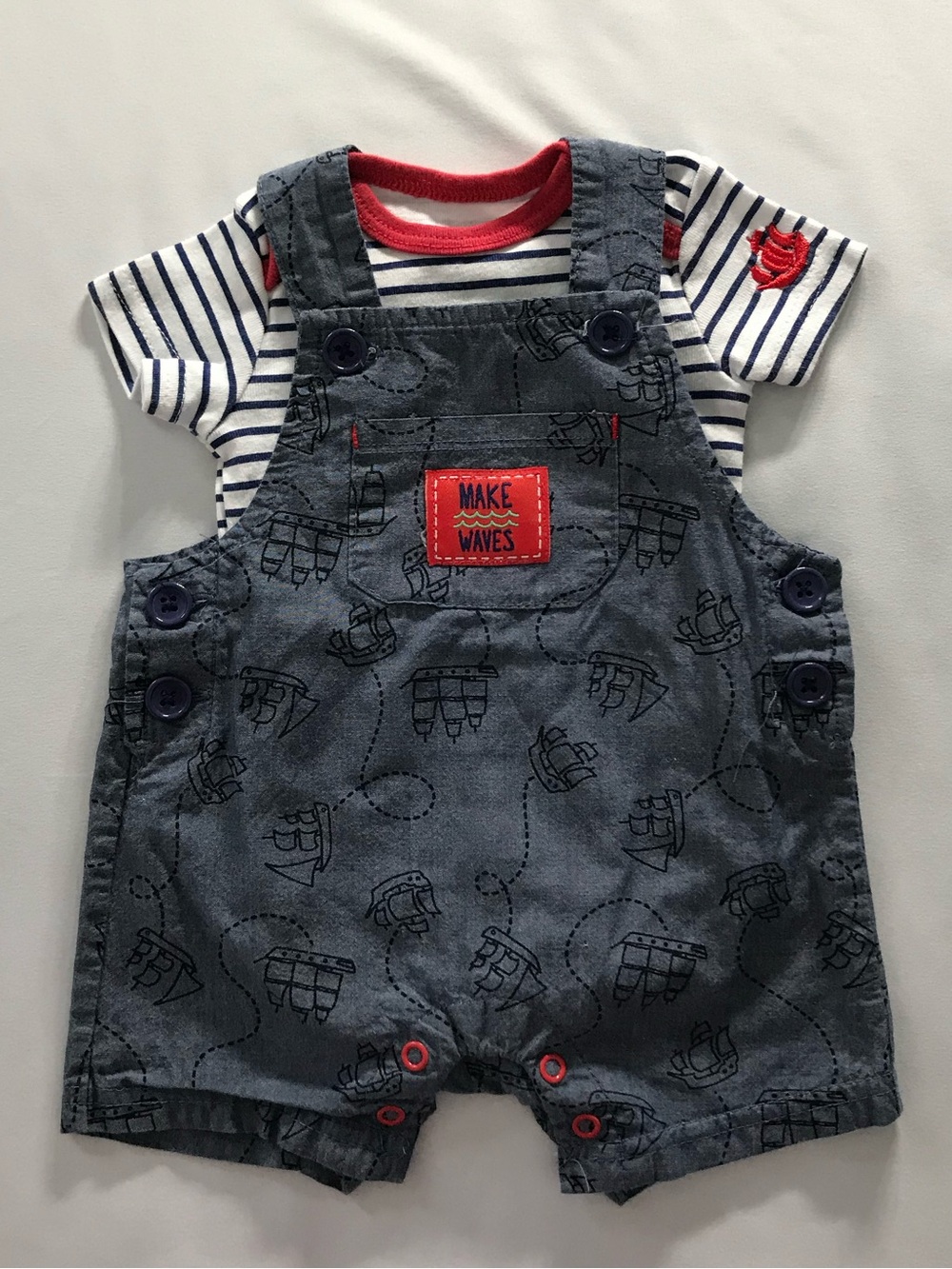 Baby Starters Navy Shortalls with Striped Tee and Red Accents